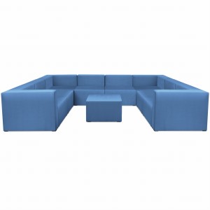 Narożnik modułowy w kształcie litery U z podnóżkiem 6-osobowy LEON w kolorze niebieskim – segment do zestawu mebli modułowych: 9 siedzisk, 10 oparć, 2 podłokietniki