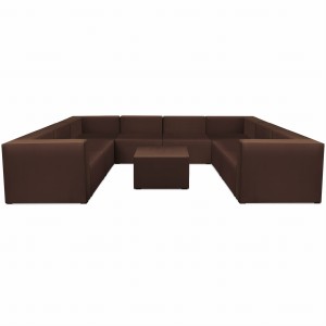 Narożnik modułowy w kształcie litery U z podnóżkiem 6-osobowy LEON w kolorze brązowym – segment do zestawu mebli modułowych: 9 siedzisk, 10 oparć, 2 podłokietniki 