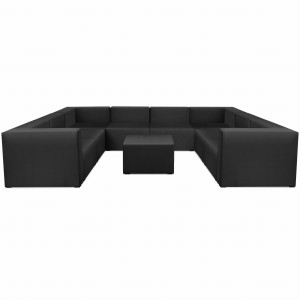 Narożnik modułowy w kształcie litery U z podnóżkiem 6-osobowy LEON w kolorze czarnym – segment do zestawu mebli modułowych: 9 siedzisk, 10 oparć, 2 podłokietniki 
