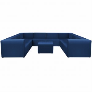 Narożnik modułowy w kształcie litery U z podnóżkiem 6-osobowy LEON w kolorze granatowym – segment do zestawu mebli modułowych: 9 siedzisk, 10 oparć, 2 podłokietniki