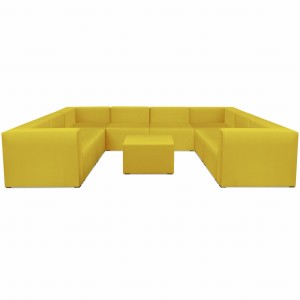 Narożnik modułowy w kształcie litery U z podnóżkiem 6-osobowy LEON w kolorze żółtym – segment do zestawu mebli modułowych: 9 siedzisk, 10 oparć, 2 podłokietniki