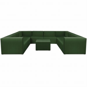 Narożnik modułowy w kształcie litery U z podnóżkiem 6-osobowy LEON w kolorze ciemnozielonym – segment do zestawu mebli modułowych: 9 siedzisk, 10 oparć, 2 podłokietniki