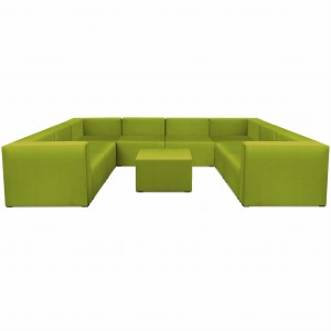 Narożnik modułowy w kształcie litery U z podnóżkiem 6-osobowy LEON w kolorze limonkowym – segment do zestawu mebli modułowych: 9 siedzisk, 10 oparć, 2 podłokietniki