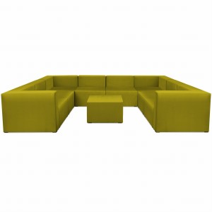 Narożnik modułowy w kształcie litery U z podnóżkiem 6-osobowy LEON w kolorze oliwkowym – segment do zestawu mebli modułowych: 9 siedzisk, 10 oparć, 2 podłokietniki