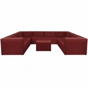 Narożnik modułowy w kształcie litery U z podnóżkiem 6-osobowy LEON w kolorze bordowym – segment do zestawu mebli modułowych: 9 siedzisk, 10 oparć, 2 podłokietniki 