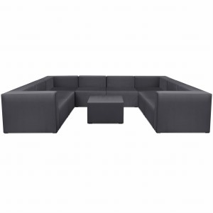 Narożnik modułowy w kształcie litery U z podnóżkiem 6-osobowy LEON w kolorze grafitowym – segment do zestawu mebli modułowych: 9 siedzisk, 10 oparć, 2 podłokietniki 