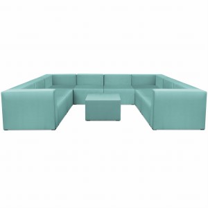 Narożnik modułowy w kształcie litery U z podnóżkiem 6-osobowy LEON w kolorze miętowym – segment do zestawu mebli modułowych: 9 siedzisk, 10 oparć, 2 podłokietniki