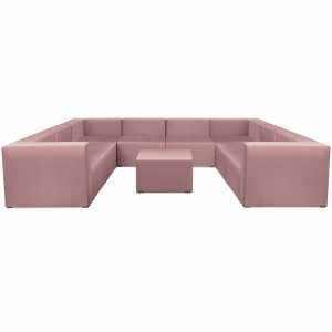 Narożnik modułowy w kształcie litery U z podnóżkiem 6-osobowy LEON w kolorze różowym – segment do zestawu mebli modułowych: 9 siedzisk, 10 oparć, 2 podłokietniki