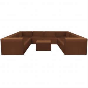 Narożnik modułowy w kształcie litery U z podnóżkiem 6-osobowy LEON w kolorze brązowym – segment do zestawu mebli modułowych: 9 siedzisk, 10 oparć, 2 podłokietniki