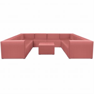 Narożnik modułowy w kształcie litery U z podnóżkiem 6-osobowy LEON w kolorze różowym – segment do zestawu mebli modułowych: 9 siedzisk, 10 oparć, 2 podłokietniki 