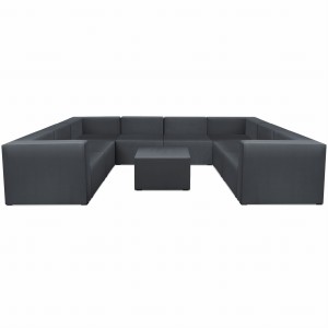 Narożnik modułowy w kształcie litery U z podnóżkiem 6-osobowy LEON w kolorze ciemnoszarym – segment do zestawu mebli modułowych: 9 siedzisk, 10 oparć, 2 podłokietniki 