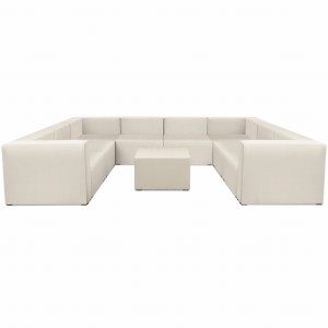 Narożnik modułowy w kształcie litery U z podnóżkiem 6-osobowy LEON w kolorze kremowym – segment do zestawu mebli modułowych: 9 siedzisk, 10 oparć, 2 podłokietniki