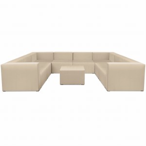 Narożnik modułowy w kształcie litery U z podnóżkiem 6-osobowy LEON w kolorze beżowym – segment do zestawu mebli modułowych: 9 siedzisk, 10 oparć, 2 podłokietniki 