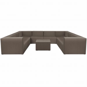 Narożnik modułowy w kształcie litery U z podnóżkiem 6-osobowy LEON w kolorze brązowym – segment do zestawu mebli modułowych: 9 siedzisk, 10 oparć, 2 podłokietniki 