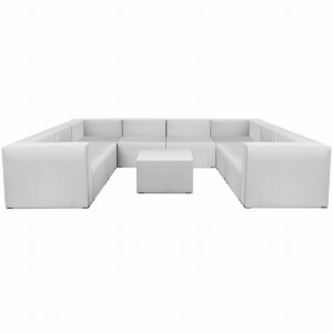 Narożnik modułowy w kształcie litery U z podnóżkiem 6-osobowy LEON w kolorze jasnoszarym – segment do zestawu mebli modułowych: 9 siedzisk, 10 oparć, 2 podłokietniki  