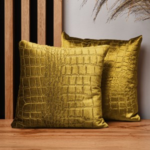 Dekoracyjna poszewka na poduszkę 30x30 cm w kolorze złotym z tkaniny welurowej z wytłaczanym wzorem “skóra krokodyla”