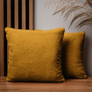 Dekoracyjna poszewka na poduszkę 40x40 cm w kolorze żółtym z imitacji futra 