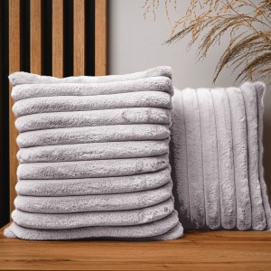 Dekoracyjna poszewka na poduszkę 40x40 cm w kolorze siwym z imitacji futra z przeszyciami