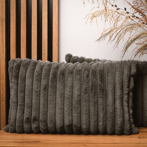 Dekoracyjna poszewka na poduszkę 40x60 cm w kolorze szaro-brązowym z imitacji futra z przeszyciami 
