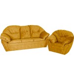 Puszysty zestaw Irma: miękka sofa oraz wygodny fotel w kolorze złotym w stylu klasycznym 