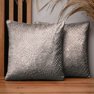Dekoracyjna poszewka na poduszkę 35x35 cm w kolorze stalowym z tkaniny welurowej z teksturą “kropelki” 