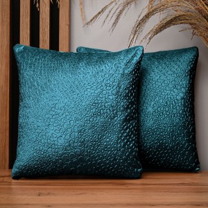 Dekoracyjna poszewka na poduszkę 35x35 cm w kolorze turkusowym z kaniny welurowej z teksturą “kropelki”  