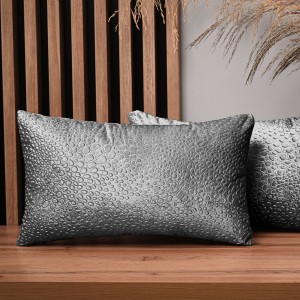 Dekoracyjna poszewka na poduszkę 30x50 cm w kolorze szarym z tkaniny welurowej z teksturą “kropelki” 