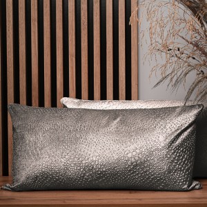 Dekoracyjna poszewka na poduszkę 40x80 cm w stalowym z tkaniny welurowej z teksturą “kropelki” 