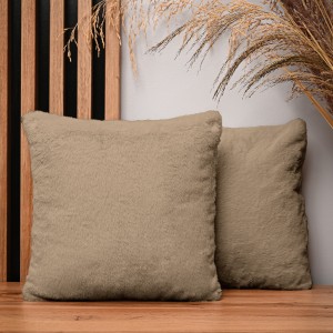 Dekoracyjna poszewka na poduszkę 35x35 cm w kolorze jasnobrązowym z imitacji futra