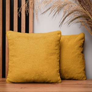 Dekoracyjna poszewka na poduszkę 35x35 cm w kolorze żółtym z imitacji futra