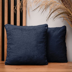 Dekoracyjna poszewka na poduszkę 35x35 cm w kolorze granatowym z imitacji futra 