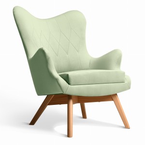 Fotel uszak Bergen w kolorze miętowym z drewnianymi nóżkami w stylu skandynawskim