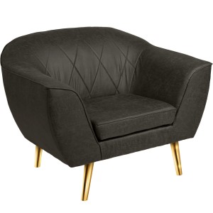Fotel z ekoskóry ze złotymi nóżkami Rosa w kolorze ciemnoszarym z subtelnymi przeszyciami  