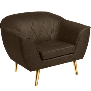 Fotel z ekoskóry ze złotymi nóżkami Rosa w kolorze czekoladowym z subtelnymi przeszyciami 