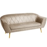 Sofa z ekoskóry ze złotymi nóżkami Rosa w kolorze jasnobeżowym z subtelnymi przeszyciami 