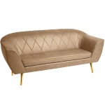 Sofa z ekoskóry ze złotymi nóżkami Rosa w kolorze kremowym z subtelnymi przeszyciami