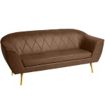 Sofa z ekoskóry ze złotymi nóżkami Rosa w kolorze brązowym z subtelnymi przeszyciami 