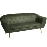 Sofa z ekoskóry ze złotymi nóżkami Rosa w kolorze zielonym z subtelnymi przeszyciami 