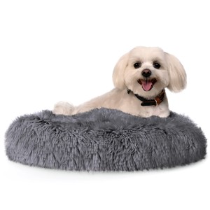 Puszyste legowisko dla psa i kota 120x120x20 cm XXXXL z miękkiej, futerkowej tkaniny SHAGGY – poduszka chmurka w kolorze szarym 