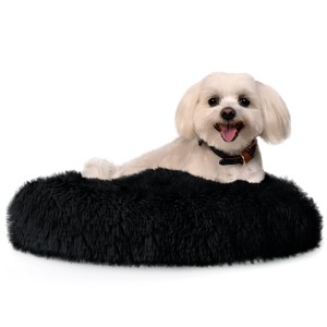 Puszyste legowisko dla psa i kota 120x120x20 cm XXXXL z miękkiej, futerkowej tkaniny SHAGGY – poduszka chmurka w kolorze czarnym