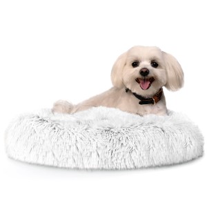 Puszyste legowisko dla psa i kota 90x90x20 cm XXL z miękkiej, futerkowej tkaniny SHAGGY – poduszka chmurka w kolorze białym