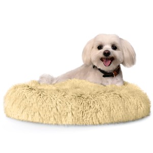 Puszyste legowisko dla psa i kota 120x120x20 cm XXXXL z miękkiej, futerkowej tkaniny SHAGGY – poduszka chmurka w kolorze żółtym