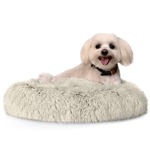 Puszyste legowisko dla psa i kota 70x70x20 cm L z miękkiej, futerkowej tkaniny SHAGGY – poduszka chmurka w kolorze beżowym