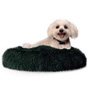 Puszyste legowisko dla psa i kota 80x80x20 cm XL z miękkiej, futerkowej tkaniny SHAGGY – poduszka chmurka w kolorze zielonym