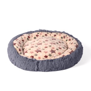 Puszyste legowisko dla psa i kota 80x80 cm XL z miękkiej, pluszowej tkaniny z wzorem w gwiazdki FLUFFY – poduszka chmurka  szara
