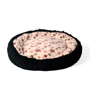 Puszyste legowisko dla psa i kota 80x80 cm XL z miękkiej, pluszowej tkaniny z wzorem w gwiazdki FLUFFY – poduszka chmurka czarna