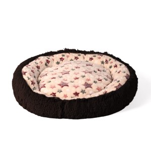 Puszyste legowisko dla psa i kota 90x90 cm XL z miękkiej, pluszowej tkaniny z wzorem w gwiazdki FLUFFY – poduszka chmurka brązowa