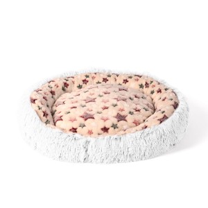Puszyste legowisko dla psa i kota 50x50 cm S z miękkiej, pluszowej tkaniny z wzorem w gwiazdki FLUFFY – poduszka chmurka biała