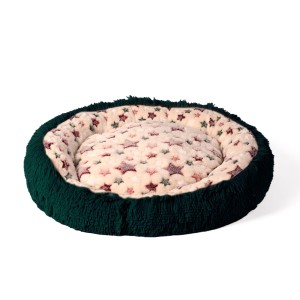 Puszyste legowisko dla psa i kota 90x90 cm XL z miękkiej, pluszowej tkaniny z wzorem w gwiazdki FLUFFY – poduszka chmurka zielona