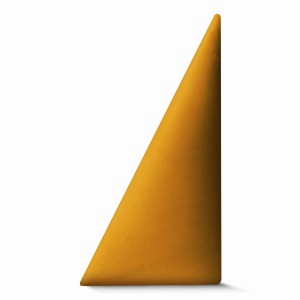 Panel ścienny 15x30 cm tapicerowany w kształcie trójkąta – Wezgłowie w kolorze musztardowym z tkaniny welurowej 